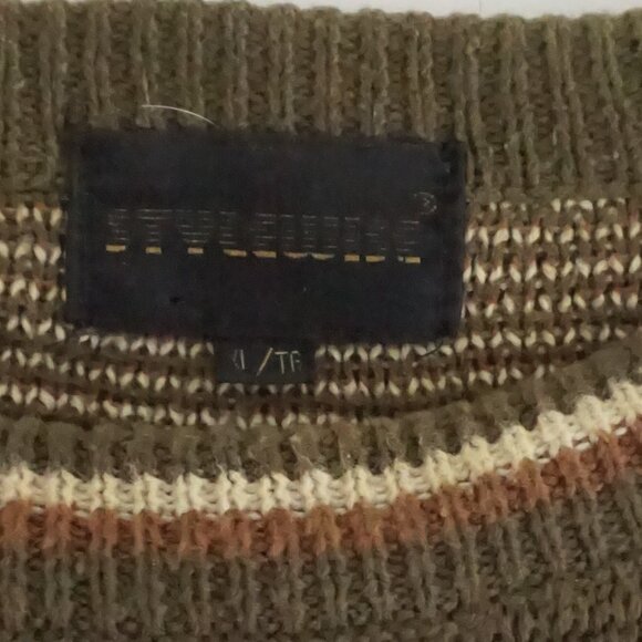 VTG Olive Green Bear Wildlife Fair Isle Graphic Outdoor Knit Crewneck Sweater XL - Picture 11 of 12